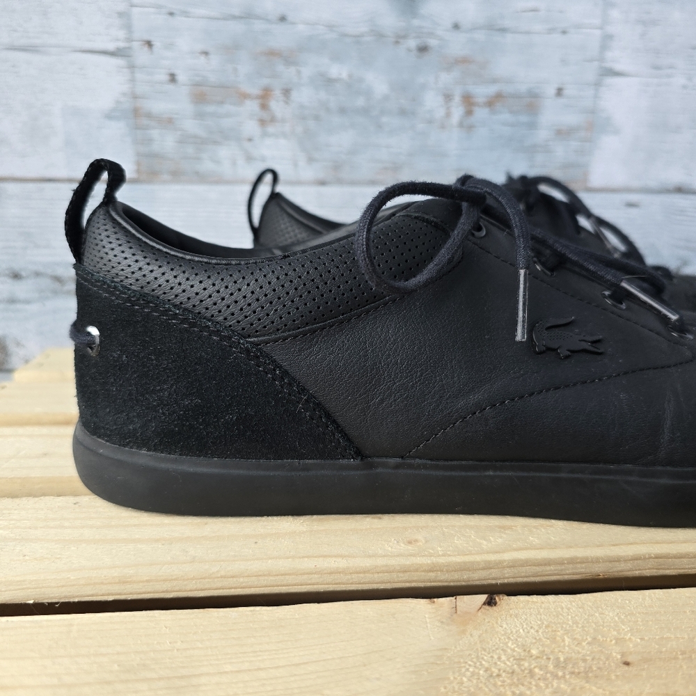 Lacoste Bayliss Black Leather Sneakers Lace Up Mens Size 11 - Picture 2 of 14